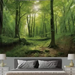 Forest River Hanging Tapestry Wall Art Large Tapestry Mural Decor Photograph Backdrop Blanket Curtain Home Bedroom Living Room Decoration