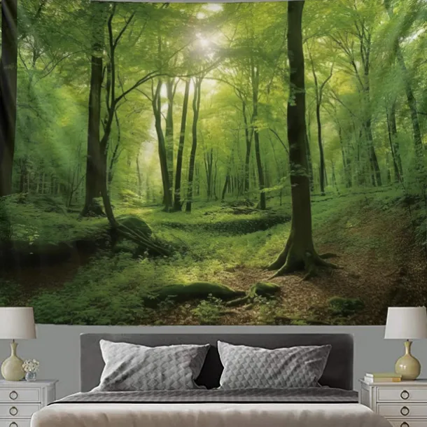 Forest River Hanging Tapestry Wall Art Large Tapestry Mural Decor Photograph Backdrop Blanket Curtain Home Bedroom Living Room Decoration
