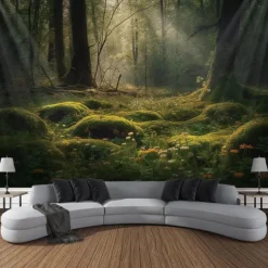 Forest River Hanging Tapestry Wall Art Large Tapestry Mural Decor Photograph Backdrop Blanket Curtain Home Bedroom Living Room Decoration