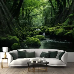 Forest River Hanging Tapestry Wall Art Large Tapestry Mural Decor Photograph Backdrop Blanket Curtain Home Bedroom Living Room Decoration