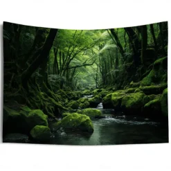 Forest River Hanging Tapestry Wall Art Large Tapestry Mural Decor Photograph Backdrop Blanket Curtain Home Bedroom Living Room Decoration