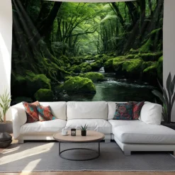 Forest River Hanging Tapestry Wall Art Large Tapestry Mural Decor Photograph Backdrop Blanket Curtain Home Bedroom Living Room Decoration