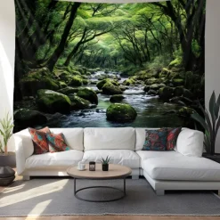 Forest River Hanging Tapestry Wall Art Large Tapestry Mural Decor Photograph Backdrop Blanket Curtain Home Bedroom Living Room Decoration