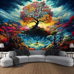 Forest Tree of Life Hanging Tapestry Wall Art Large Tapestry Mural Decor Photograph Backdrop Blanket Curtain Home Bedroom Living Room Decoration