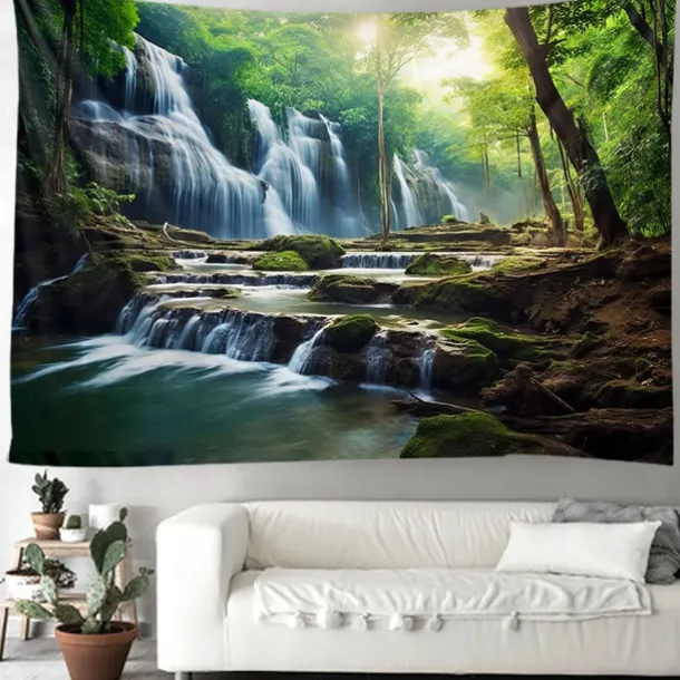 Forest Waterfall Hanging Tapestry Wall Art Large Tapestry Mural Decor Photograph Backdrop Blanket Curtain Home Bedroom Living Room Decoration