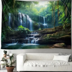 Forest Waterfall Hanging Tapestry Wall Art Large Tapestry Mural Decor Photograph Backdrop Blanket Curtain Home Bedroom Living Room Decoration