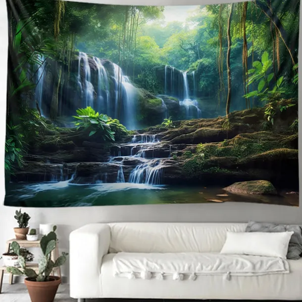 Forest Waterfall Hanging Tapestry Wall Art Large Tapestry Mural Decor Photograph Backdrop Blanket Curtain Home Bedroom Living Room Decoration