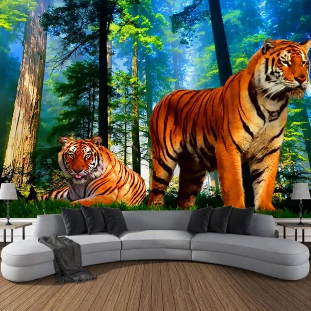 Forest Wildlife Tiger Hanging Tapestry Wall Art Large Tapestry Mural Decor Photograph Backdrop Blanket Curtain Home Bedroom Living Room Decoration