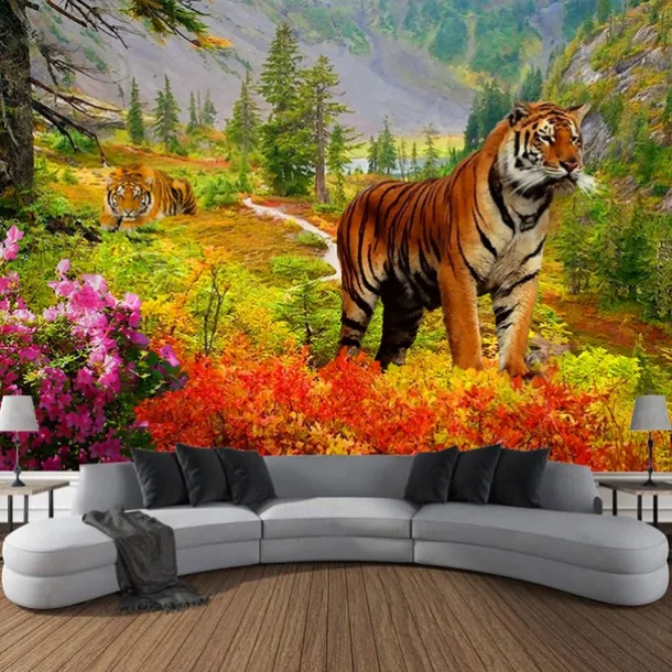 Forest Wildlife Tiger Hanging Tapestry Wall Art Large Tapestry Mural Decor Photograph Backdrop Blanket Curtain Home Bedroom Living Room Decoration