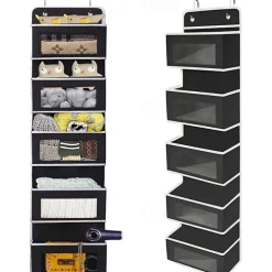 Four Grid Non-woven FabricPVC Wardrobe Hanging Storage Hanging Bag Door Storage Hanging Wall Mobile Phone Storage Bag Hanging Crib Underwear Hanging Storage Bag