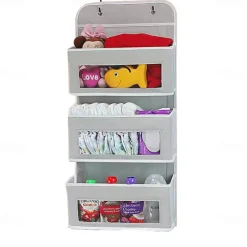 Four Grid Non-woven FabricPVC Wardrobe Hanging Storage Hanging Bag Door Storage Hanging Wall Mobile Phone Storage Bag Hanging Crib Underwear Hanging Storage Bag