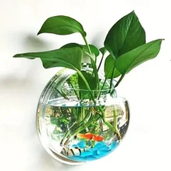 Free Punching Hydroponics Planter, Home Decoration Pot Wall Hanging Mount Bubble Aquarium Bowl Fish Tank Aquarium Home Minipot (Without Plant) Wedding Decoration