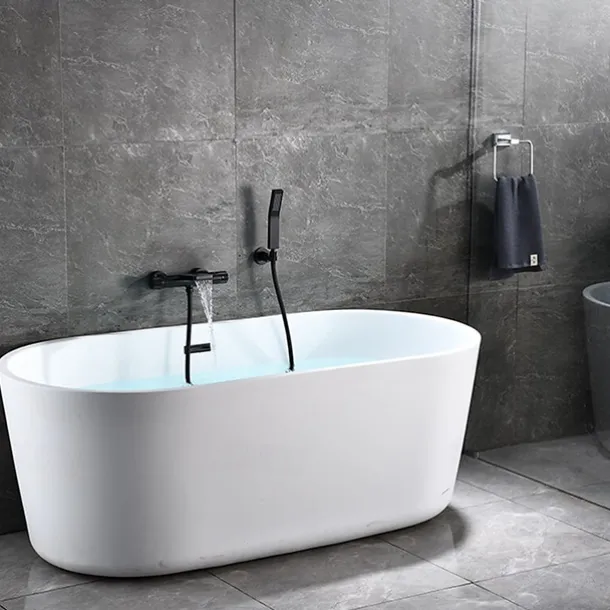 Free Standing Bathtub Faucet Thermostatic Black Painted Finishes Rotatable Shower Seat Waterfall and Spray Mode Bath Shower Mixer Taps with Hot and Cold Water