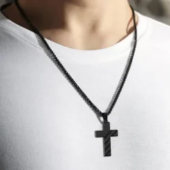 Freedom Cross Pendant, Easter Gift for Him Stainless Steel American Flag Necklace, Engraved Inspirational Quote, Patriotic Christian Jewelry, 24