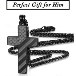 Freedom Cross Pendant, Easter Gift for Him Stainless Steel American Flag Necklace, Engraved Inspirational Quote, Patriotic Christian Jewelry, 24