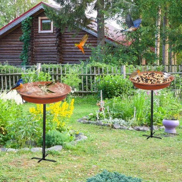 Freestanding Birdbaths Bowl Outdoor, Free Standing Garden Bird Bath Bird Feeder Bowl with Metal Stake, Detachable Decoration Spa Birdfeeder for Garden Patio Yard Lawn