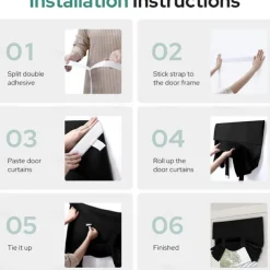 French Door Curtain No Punch Tape Top Blackout Door Curtain Pencil Pleat Light Filtering Functional Curtains for Office and Home 26X68inch(66X173CM)