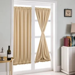 French Door Curtains Rod Pocket Thermal Blackout Curtain for Doors with Glass Window, Kitchen and Patio Doors Privacy, Different Sizes, 1 Curtain Panel with Tieback,Pure White Black Beige Sage Green