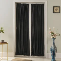 French Door Curtains Rod Pocket Thermal Blackout Curtain for Doors with Glass Window, Kitchen and Patio Doors Privacy, Different Sizes, 1 Curtain Panel with Tieback,Pure White Black Beige Sage Green
