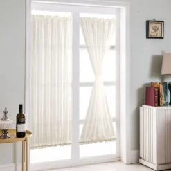 French Door Curtains Rod Pocket Thermal Blackout Curtain for Doors with Glass Window, Kitchen and Patio Doors Privacy, Different Sizes, 1 Curtain Panel with Tieback,Pure White Black Beige Sage Green