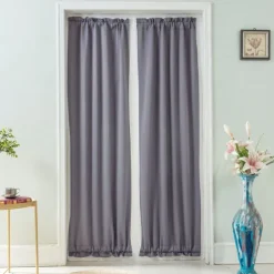 French Door Curtains Rod Pocket Thermal Blackout Curtain for Doors with Glass Window, Kitchen and Patio Doors Privacy, Different Sizes, 1 Curtain Panel with Tieback,Pure White Black Beige Sage Green