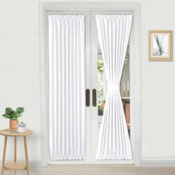 French Door Curtains Rod Pocket Thermal Blackout Curtain for Doors with Glass Window, Kitchen and Patio Doors Privacy, Different Sizes, 1 Curtain Panel with Tieback,Pure White Black Beige Sage Green