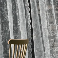 French Lace Embroidered Curtains, Bedroom Sheer Tulle Curtains, Rod Pocket Window Curtains, 2 Panels Curtains