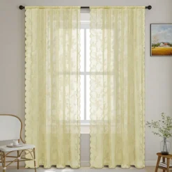 French Lace Embroidered Curtains, Bedroom Sheer Tulle Curtains, Rod Pocket Window Curtains, 2 Panels Curtains