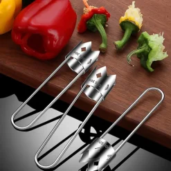 Fruit and Vegetable Corer Tool, Stainless Steel Fruite, Apple Core Remover with Ergonomic Handle, Red Bell Pepper Corer Tool for Vegetables Fruit Kitchen Gadget