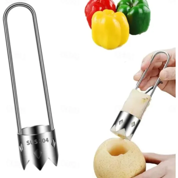 Fruit and Vegetable Corer Tool, Stainless Steel Fruite, Apple Core Remover with Ergonomic Handle, Red Bell Pepper Corer Tool for Vegetables Fruit Kitchen Gadget