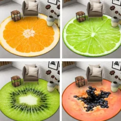 Fruit Rug Floor Mat Non-Slip Round Area Rugs Kitchen Floor Mat Soft Carpet for Bedroom Livingroom Bedside