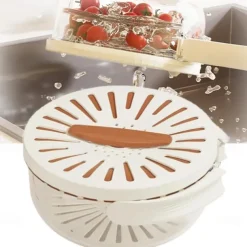 Fruit Strainer Colander Bowl Fruit Drain Basket with Lid Foldable Handle Cleaning Colander Plastic Refrigerator Crisper Kitchen Box Food Storage Container for Fridge Outdoor Picnic Pasta Salad Berry