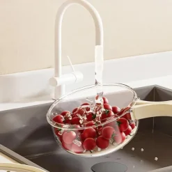 Fruit Strainer Colander Bowl Fruit Drain Basket with Lid Foldable Handle Cleaning Colander Plastic Refrigerator Crisper Kitchen Box Food Storage Container for Fridge Outdoor Picnic Pasta Salad Berry