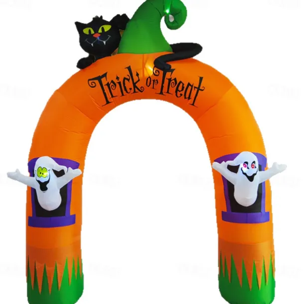 10ft Large Inflatable Halloween Archway Decoration, Halloween Blowing Light Arch with Ghost, Black Cat and Cornucopia, Tricks and Treats for Yard Garden Terrace Lawn Outdoor Decoration