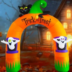 10ft Large Inflatable Halloween Archway Decoration, Halloween Blowing Light Arch with Ghost, Black Cat and Cornucopia, Tricks and Treats for Yard Garden Terrace Lawn Outdoor Decoration