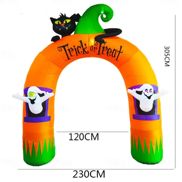 10ft Large Inflatable Halloween Archway Decoration, Halloween Blowing Light Arch with Ghost, Black Cat and Cornucopia, Tricks and Treats for Yard Garden Terrace Lawn Outdoor Decoration