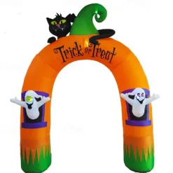10ft Large Inflatable Halloween Archway Decoration, Halloween Blowing Light Arch with Ghost, Black Cat and Cornucopia, Tricks and Treats for Yard Garden Terrace Lawn Outdoor Decoration