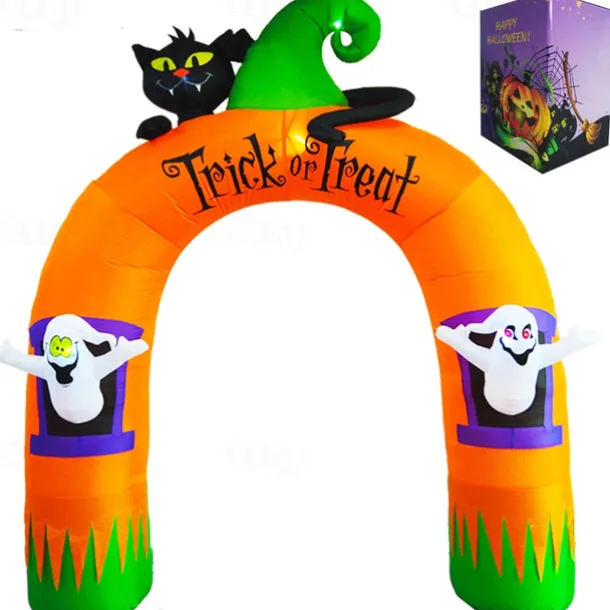 10ft Large Inflatable Halloween Archway Decoration, Halloween Blowing Light Arch with Ghost, Black Cat and Cornucopia, Tricks and Treats for Yard Garden Terrace Lawn Outdoor Decoration