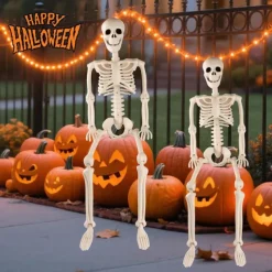 Full Body Skeleton with Movable Posable Joints, Realistic Plastic Bones Halloween Prop for Outdoor Haunted House Decorations