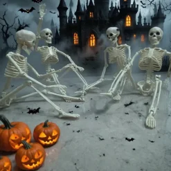 Full Body Skeleton with Movable Posable Joints, Realistic Plastic Bones Halloween Prop for Outdoor Haunted House Decorations