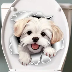 Fun White Dog Toilet Seat Decal - Easy Stick, Removable Bathroom Wall & Door Sticker for a Playful Touch