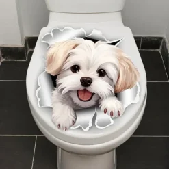 Fun White Dog Toilet Seat Decal - Easy Stick, Removable Bathroom Wall & Door Sticker for a Playful Touch