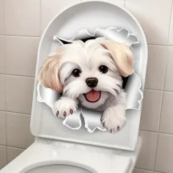 Fun White Dog Toilet Seat Decal - Easy Stick, Removable Bathroom Wall & Door Sticker for a Playful Touch