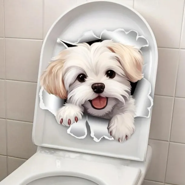 Fun White Dog Toilet Seat Decal - Easy Stick, Removable Bathroom Wall & Door Sticker for a Playful Touch