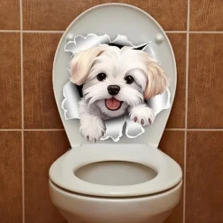 Fun White Dog Toilet Seat Decal - Easy Stick, Removable Bathroom Wall & Door Sticker for a Playful Touch