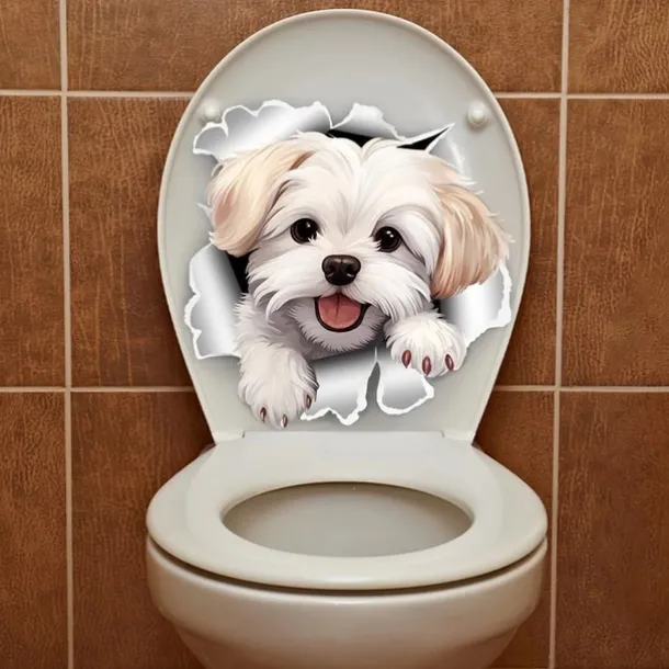 Fun White Dog Toilet Seat Decal - Easy Stick, Removable Bathroom Wall & Door Sticker for a Playful Touch