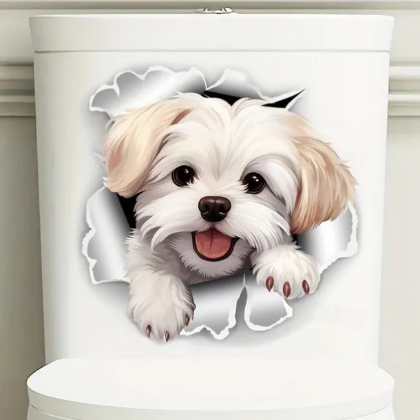 Fun White Dog Toilet Seat Decal - Easy Stick, Removable Bathroom Wall & Door Sticker for a Playful Touch