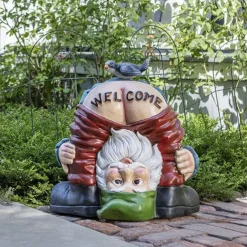 Funny Dwarf Sculpture - Gnome with A 'Welcome' Ass, Miniature Figurine Fairy Garden Accessories Dwarf Outdoor Garden Yard Art Decoration Home Cartoon Welcome Sign Resin Ornaments Spring Gifts