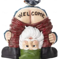 Funny Dwarf Sculpture - Gnome with A 'Welcome' Ass, Miniature Figurine Fairy Garden Accessories Dwarf Outdoor Garden Yard Art Decoration Home Cartoon Welcome Sign Resin Ornaments Spring Gifts