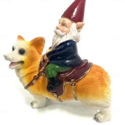 Funny Guy Garden Gnome Statue - Gnome Riding a Corgi - Indoor/Outdoor Garden Gnome Sculpture for Patio, Yard or Lawn